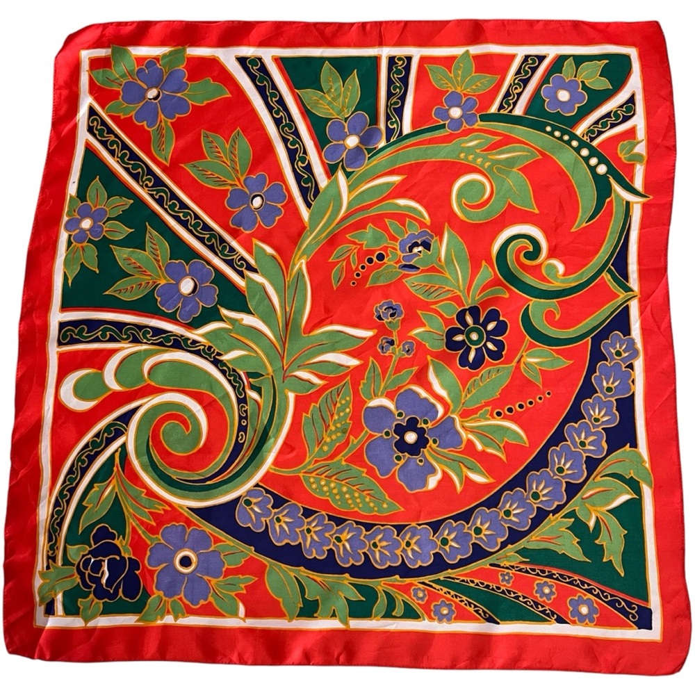 Vintage Italian Vibrant Orange Floral Scarf